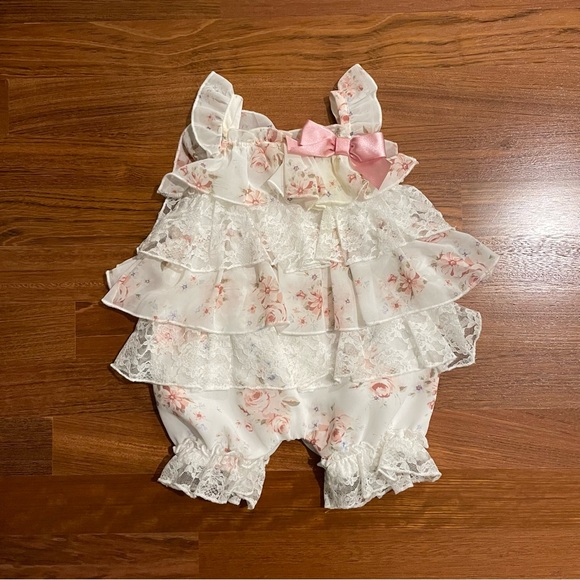 Edgehill Collection Other - Edgehill Collection floral lace spring romper with satin bow size 3M